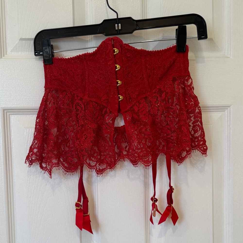 Agent Provocateur Red Lace Garter Belt Corset Detail